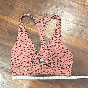 BeachRiot Pink and Black Sports Bra with Plunging Neckline and Racerback Design